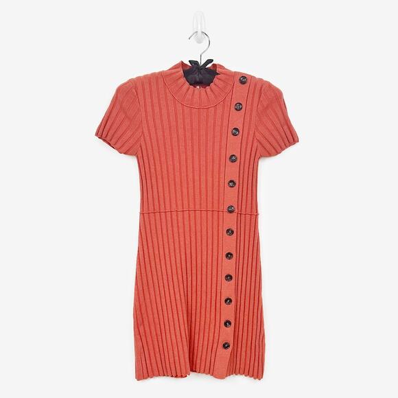Free People Lottie Rib Mini Dress Size S Orange Bodycon Earthy Soft Girl Pumpkin - Picture 1 of 4